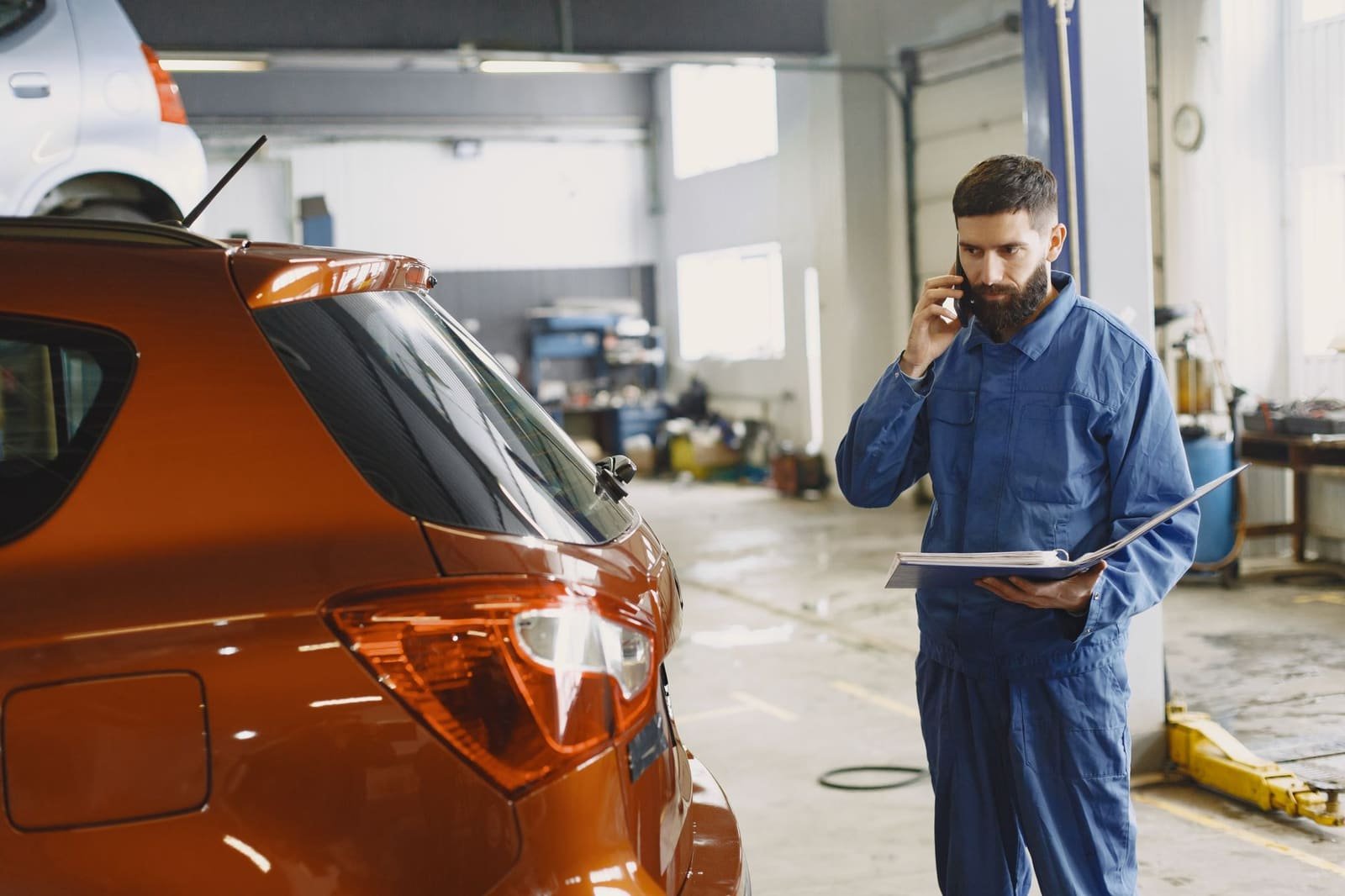 Customer service representative helping a customer find automotive parts