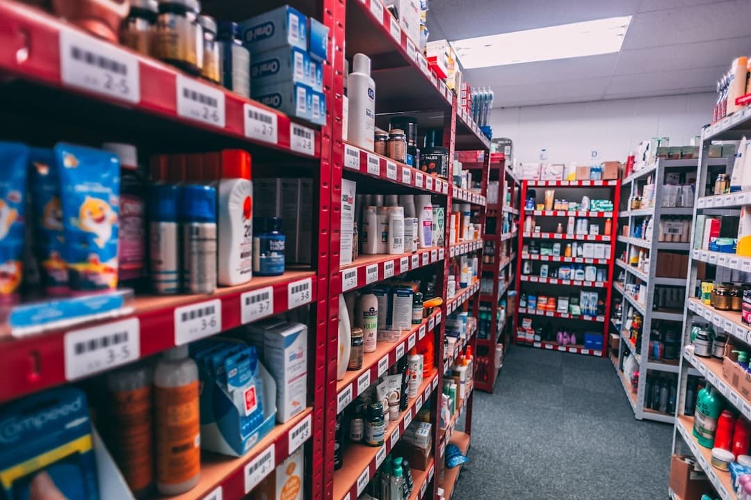 Aftermarket auto parts stored on a warehouse shelf