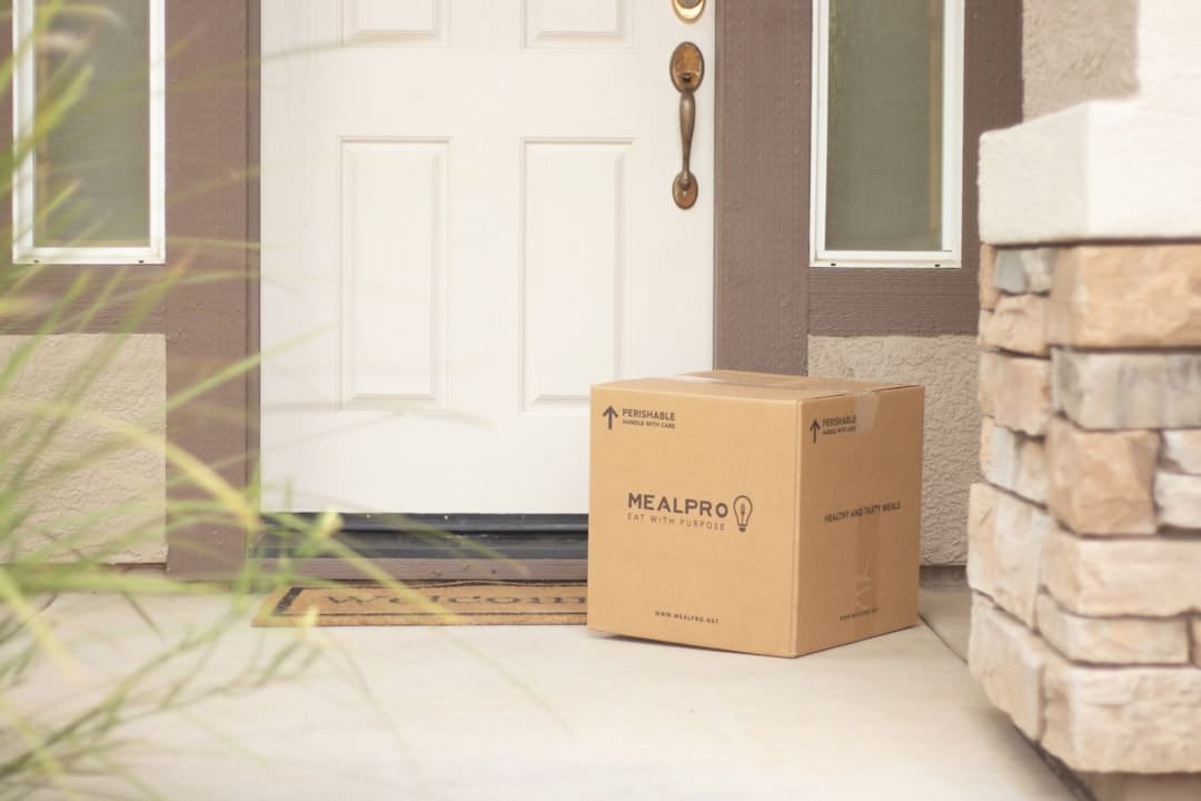 Auto parts delivery box left at a doorstep