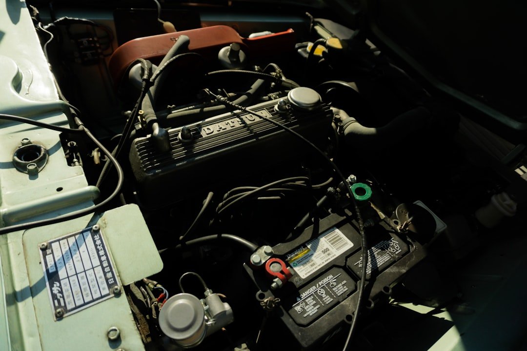 Inspecting a car battery in warm weather