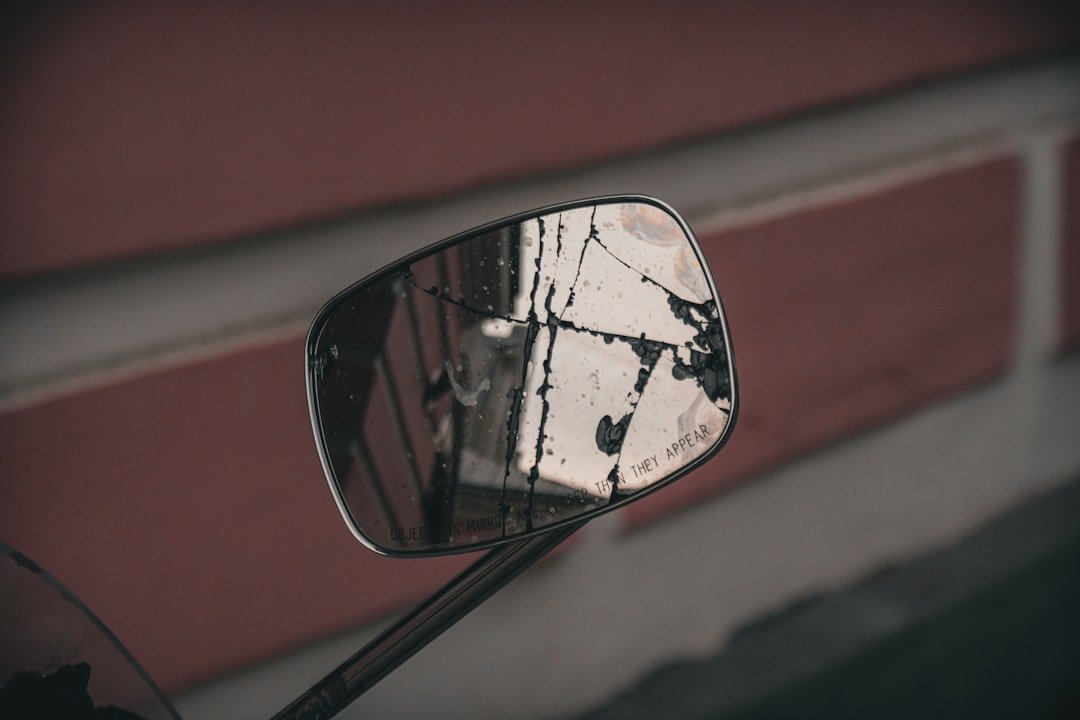 A cracked car side mirror