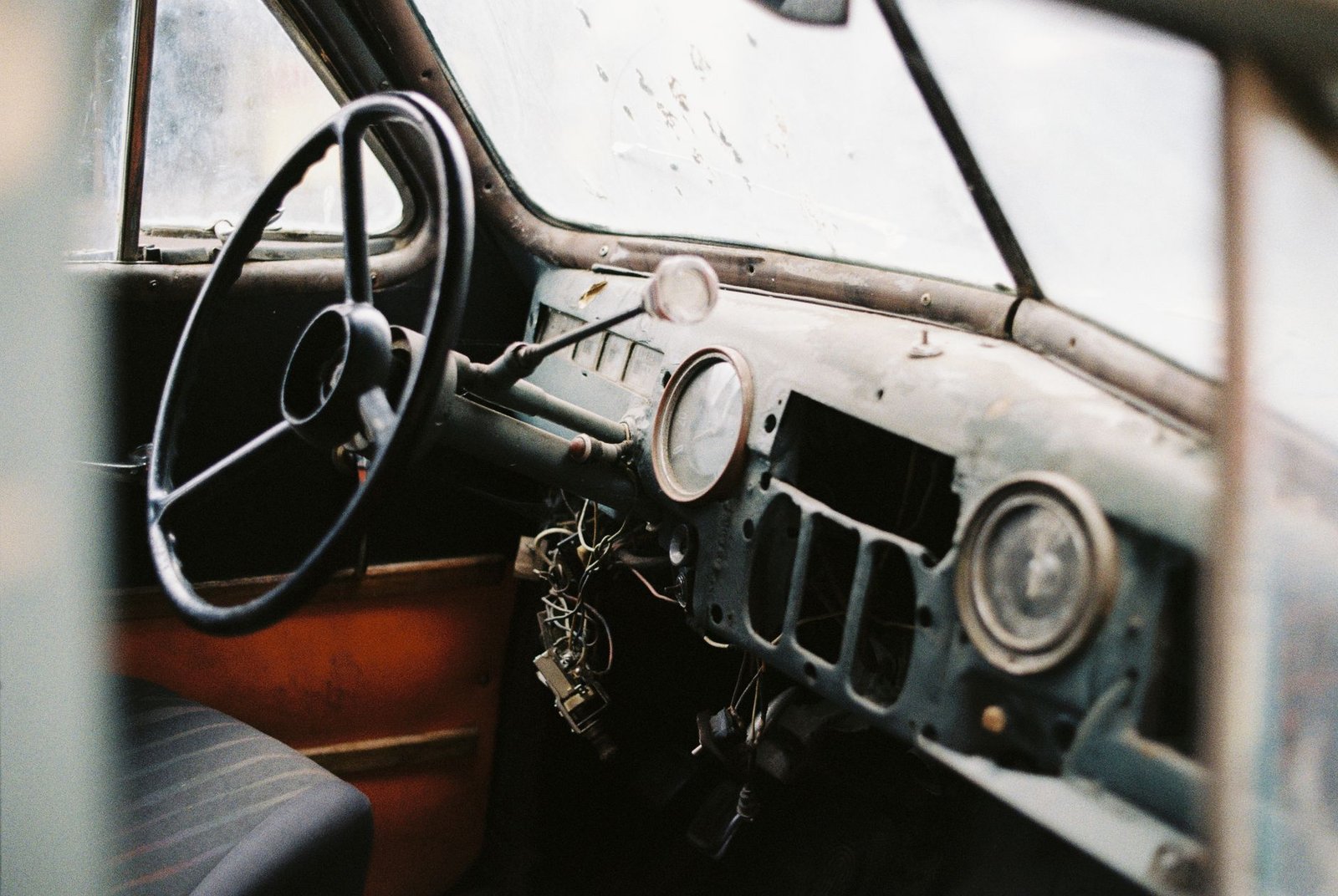 A vintage dashboard with visible wiring