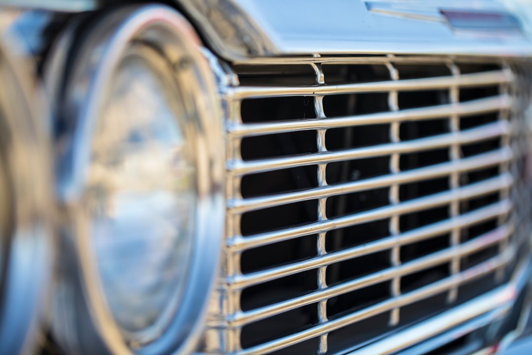 A vintage chrome grille closeup