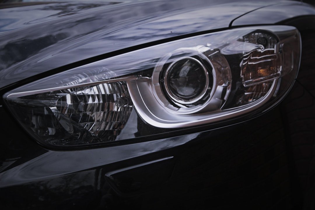 Close-up of a modern car headlight assembly