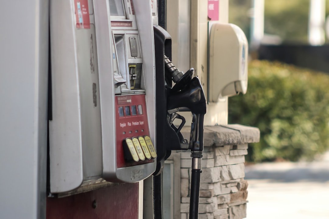 A gas station fuel pump nozzle