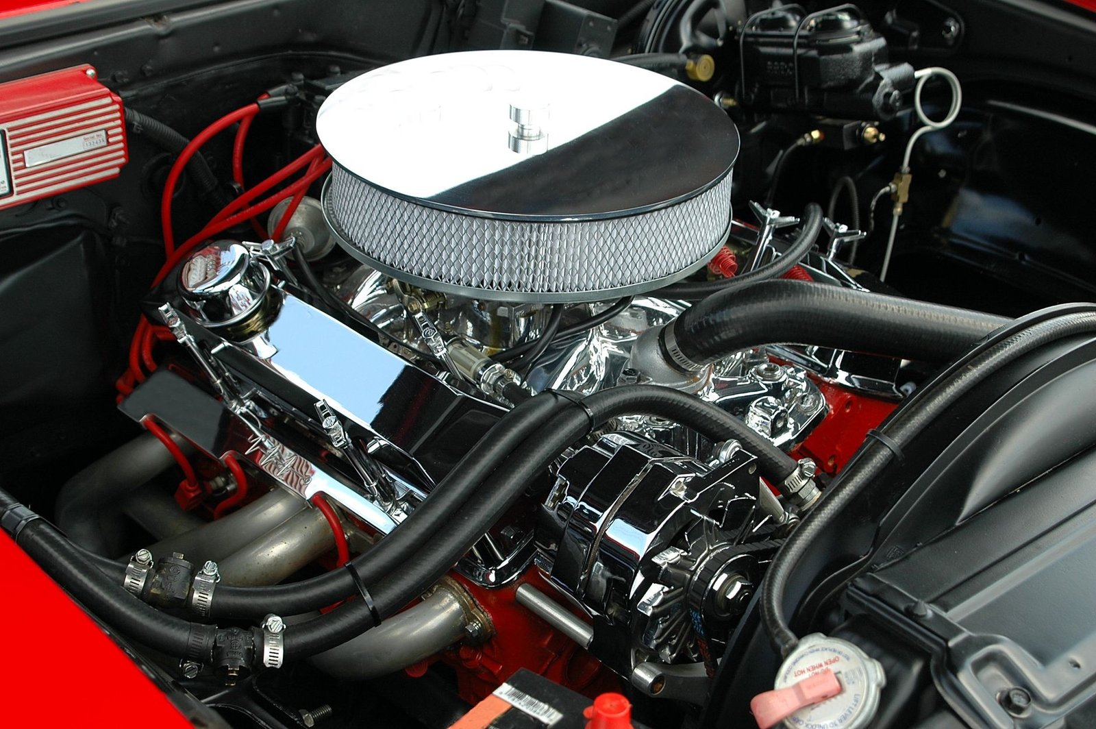 A chrome show-car engine bay