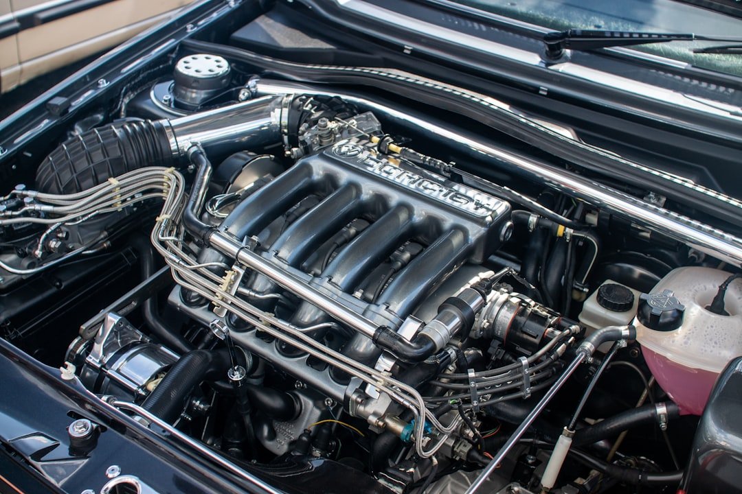 An engine bay with the hood open