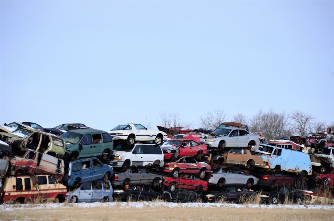 Stacked vehicles at a scrap yard