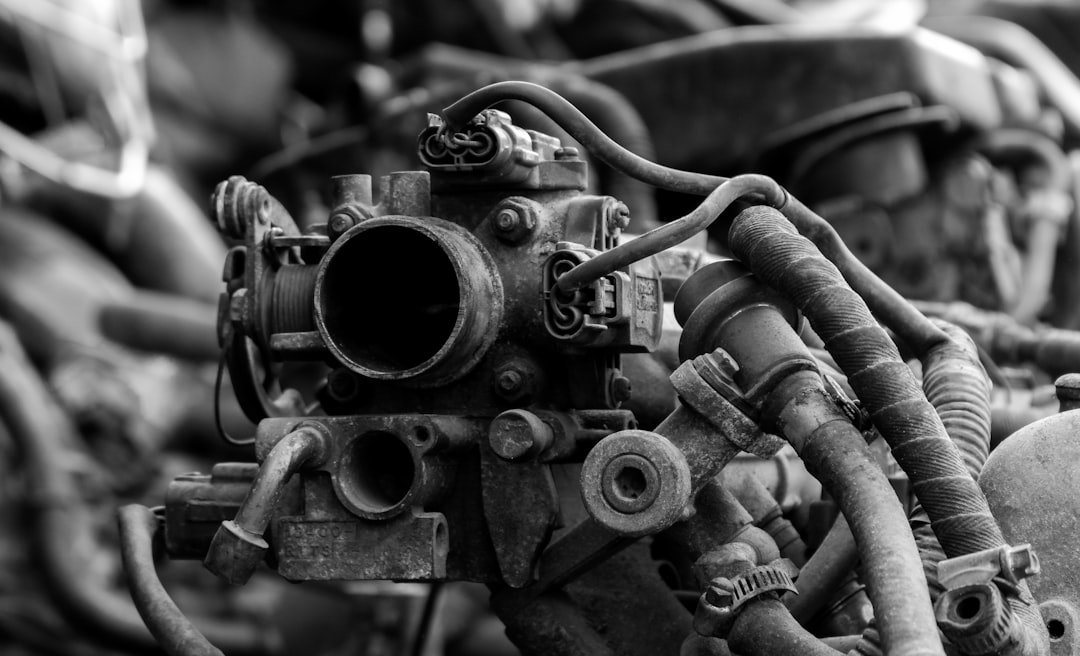 Detail of an engine component and hose connections