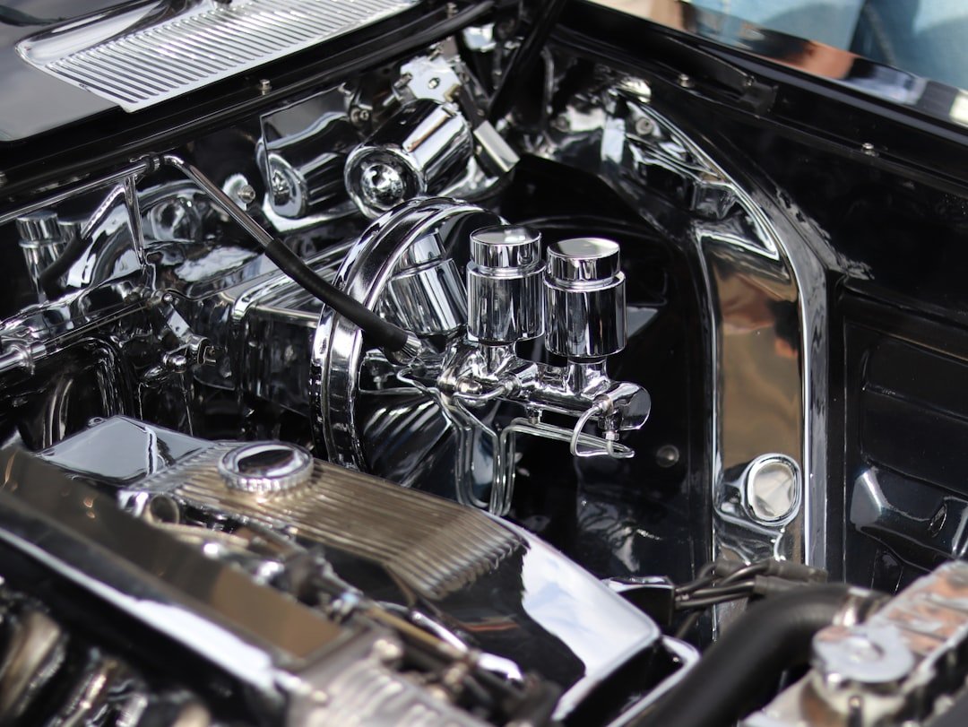 A chrome engine bay closeup