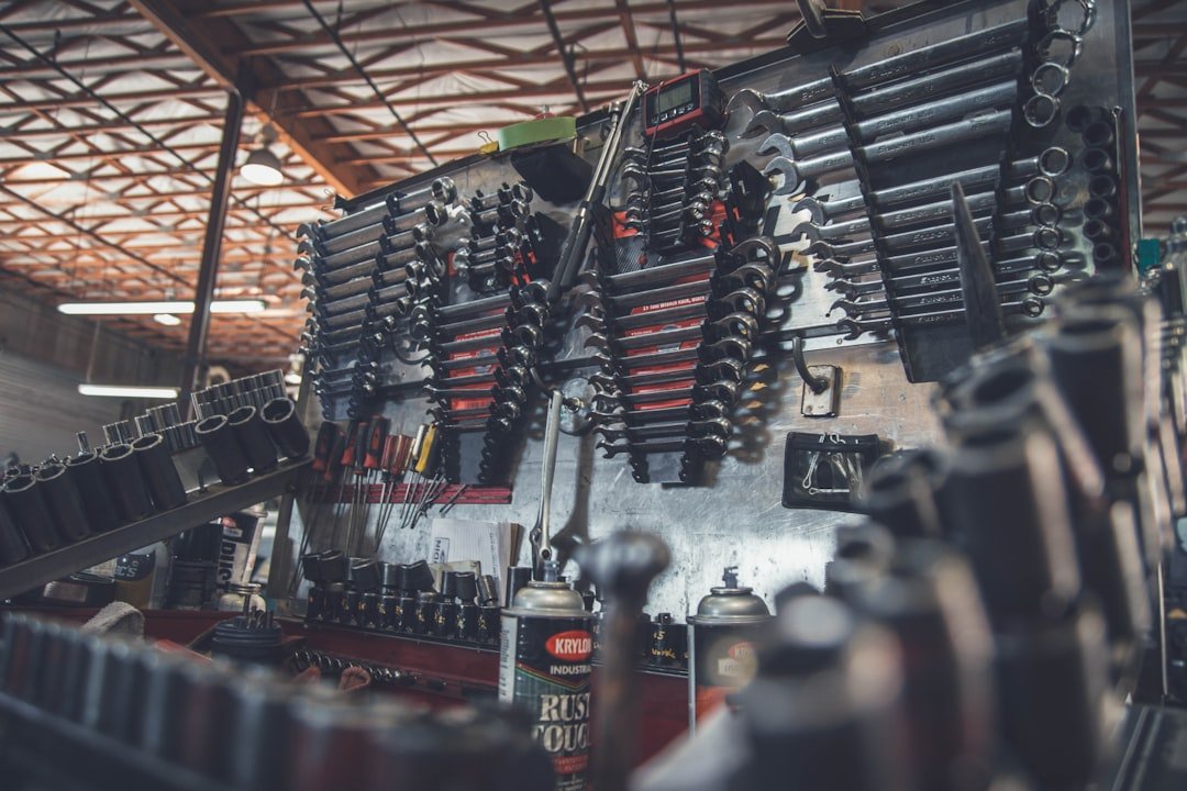 Organized tool wall in a professional auto shop
