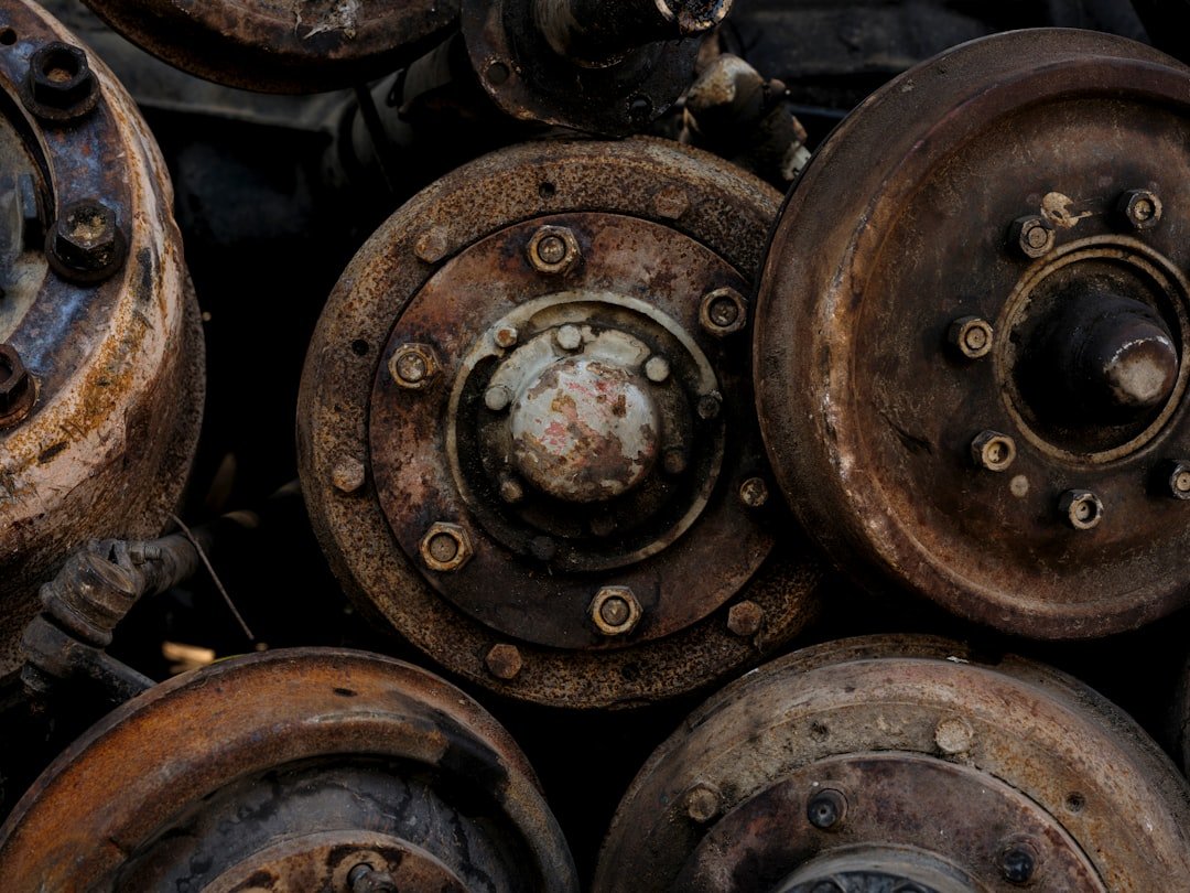 A pile of rusted old brake drums