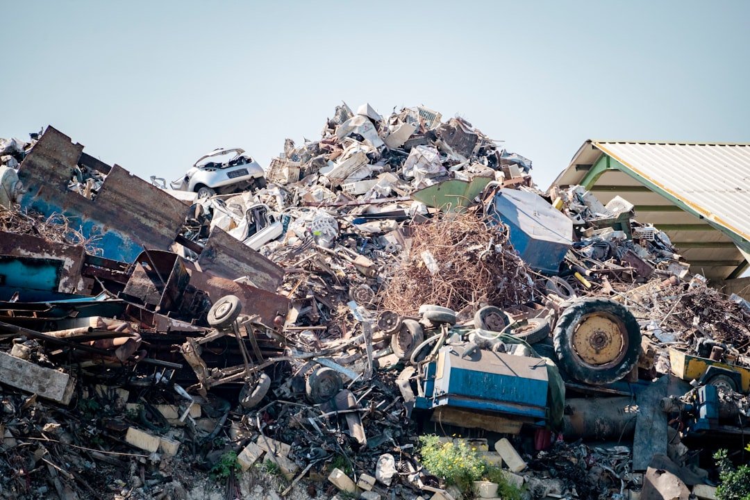 Crushed cars at a scrap metal yard