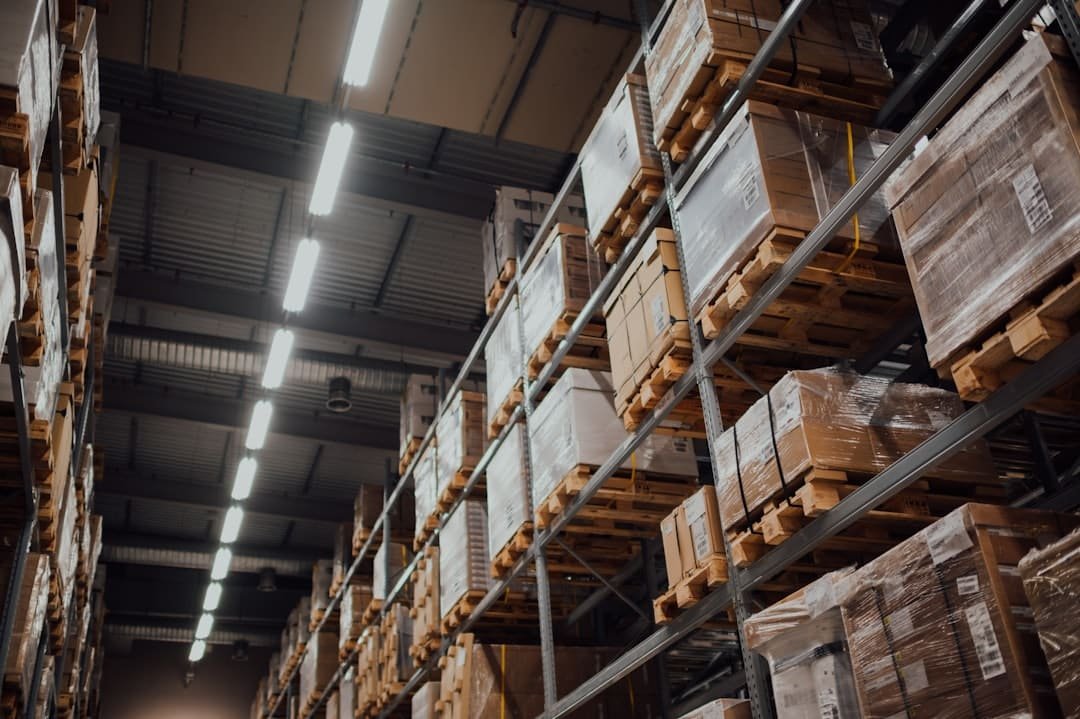 Stacked shipping boxes prepared for auto parts delivery in a warehouse