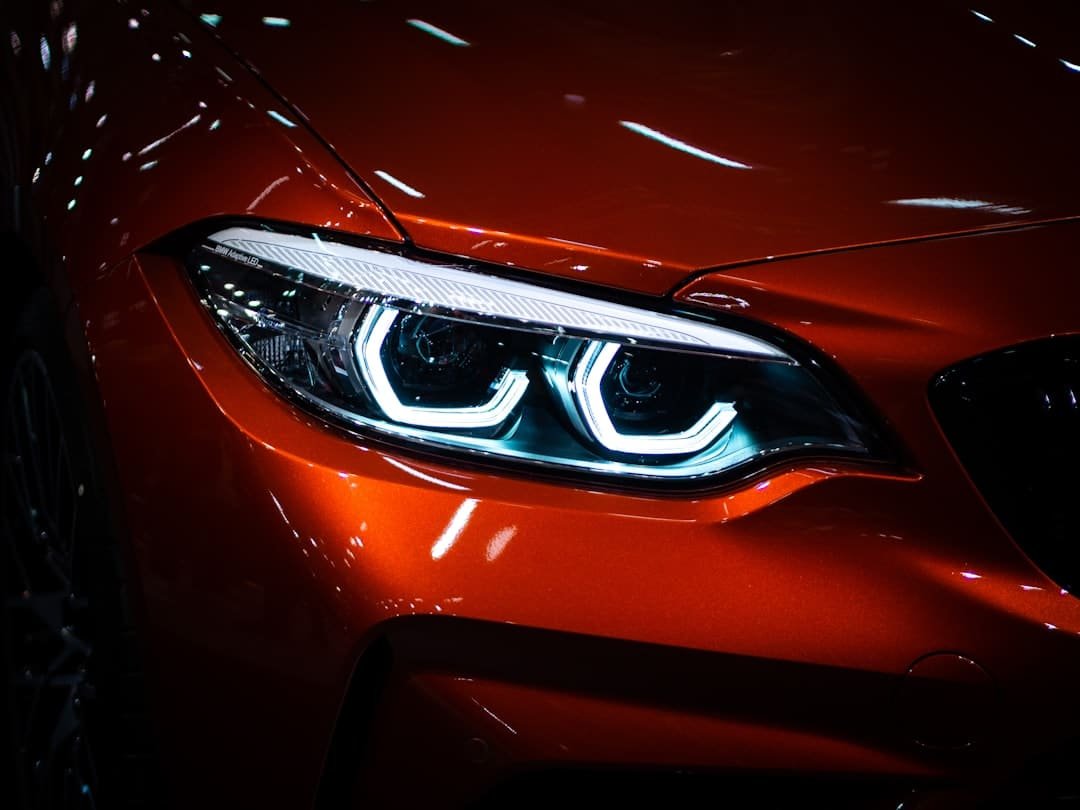 Close-up of a used car headlight assembly