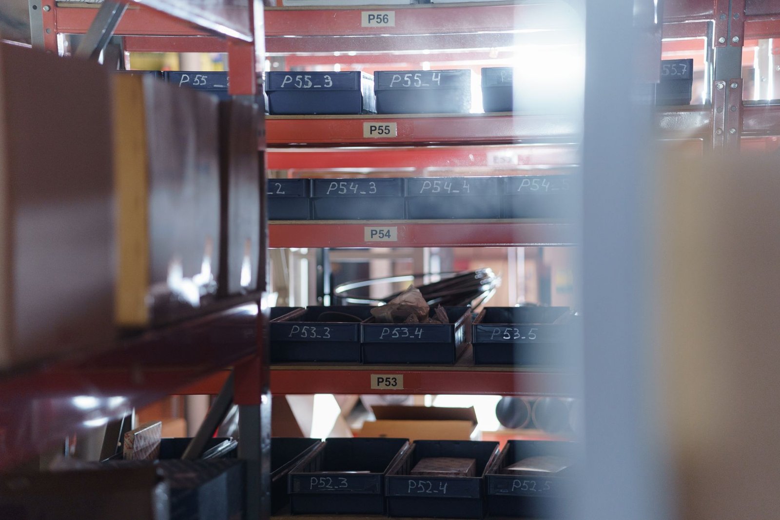 Shelves of organized used auto parts