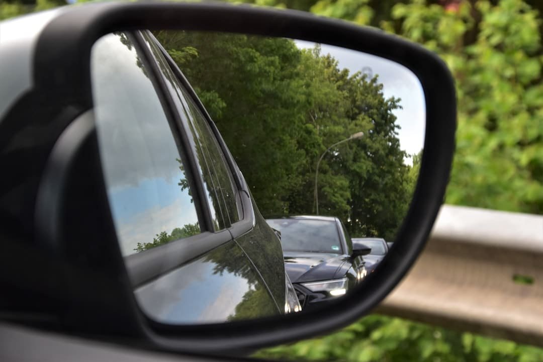 Close-up of a used car side mirror part