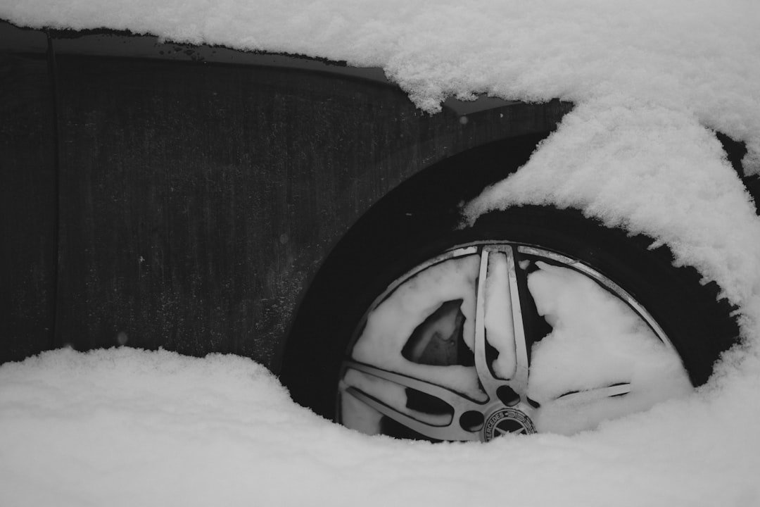 A car wheel in snowy winter conditions